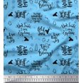 thumbnail image 1 of Soimoi Blue Poly Georgette Fabric Christmas Tree & Love Peace Joy Text Printed Fabric 1 Yard 42 Inch Wide, 1 of 3