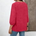 thumbnail image 7 of Women's Cotton Linen 3/4 Sleeve V Neck Lace Blouse Loose Fit Casual, 7 of 7