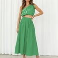 thumbnail image 2 of Women Sexy 2 Piece Outfits Dress One Shoulder Sleeveless Crop Top with Loose Pockets Pleated Skirt Dresses Set, 2 of 7