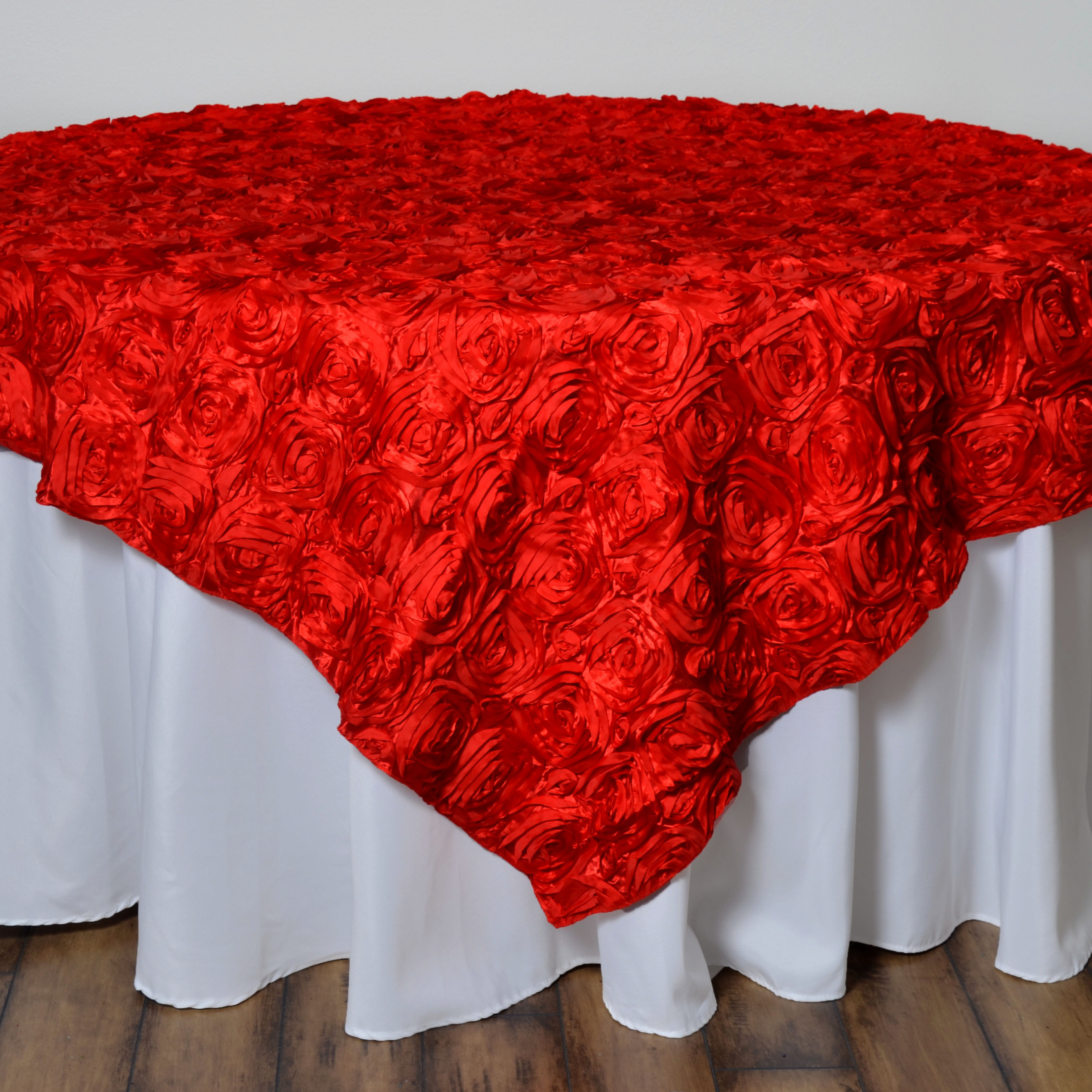 BalsaCircle 72" x 72" Red Raised Rosette Table Cover Overlays Table