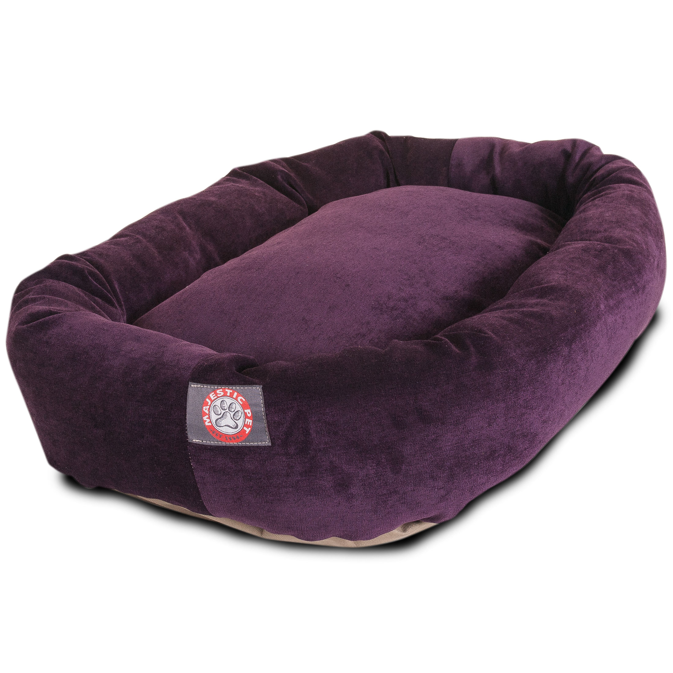 Majestic Pet Villa Velvet Bagel Pet Bed for Dogs, Calming Dog Bed Washable, Small, Aubergine