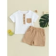 thumbnail image 2 of Suealasg Toddler Boy Outfit Baby Boy Clothes Short Sleeve Round Neck Pocket Button T-Shirt with Shorts 2Pcs Newborn Summer Clothing, 2 of 9