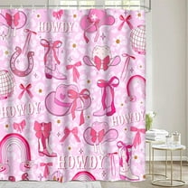 Western Cowgirl Shower Curtain Pink Bow Preppy Cowgirl Shower Curtain for Bathroom Decor 72x72 Inch Washable Polyester Trendy Cute Disco Girls Shower Curtain Set with 12 Hooks