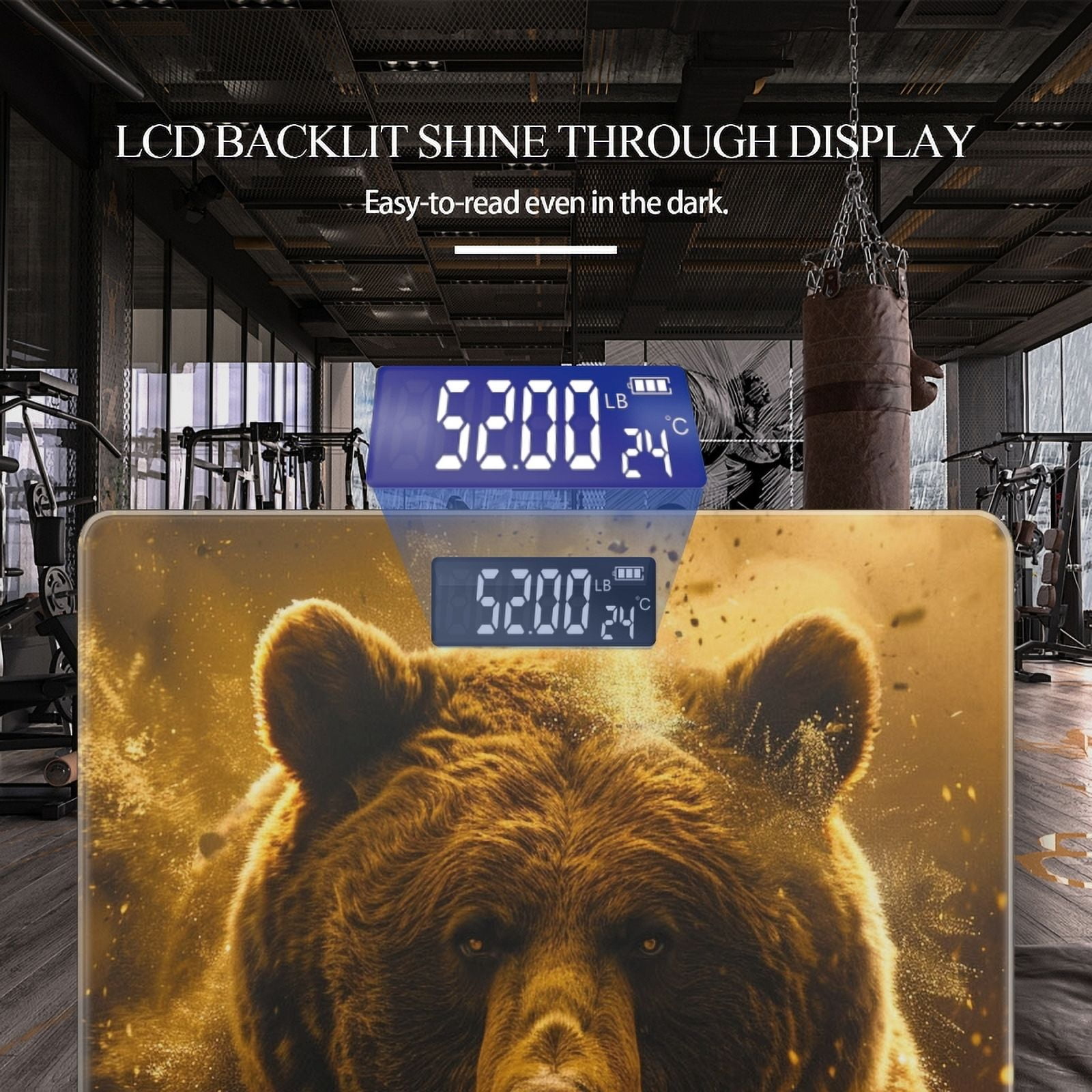 Digital Bathroom Scale with Large LCD Display,High Capacity Scale 400 lbs High Precision body fat scale-Grizzly Bear Charging Towards With Eyes Glowin
