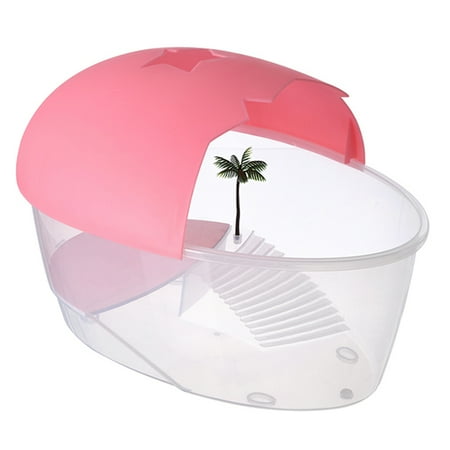 

TINYSOME Small for Turtle for Tank Container Reptile House Semi-Closed Detachable Cover Habitat with Ramp Baking Island Clear Bre
