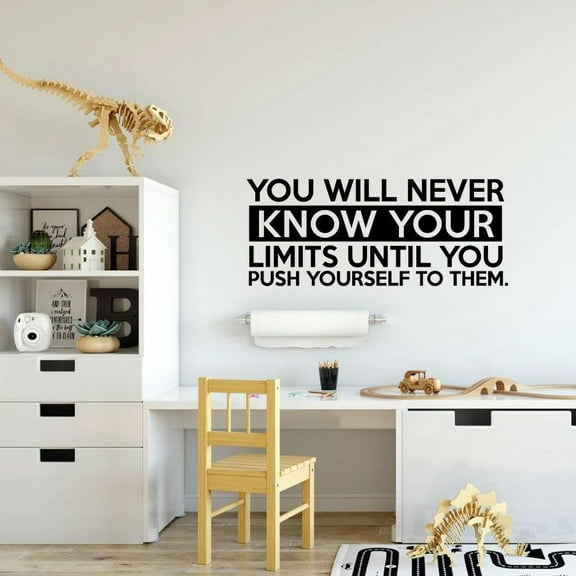 Never Know Your Limits Quote Fitness Workout Success Motivation Quotes Wall Decals Healthy Lifestyle for Girls Boys Gym Home Sports Room Decor Vinyl Wall Art Stickers Decoration Size (6x10 inch)