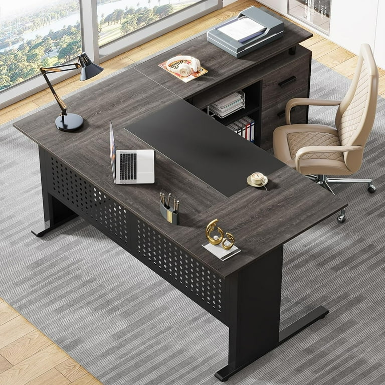 Tribesigns 63 Inch Executive Desk with File Cabinet, Large Office