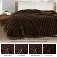 thumbnail image 3 of Exclusivo Mezcla Twin Size Flannel Fleece Blanket, Super Soft 3D Striped Jacquard Blanket for Bed, Lightweight Fuzzy Cozy Blankets, Coffee, 60"x80", 3 of 8