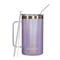 thumbnail image 4 of Ezprogear 24 oz Stainless Steel Coffee Mug Double Wall Beer Tumbler Vacuum Insulated Camping Cup with Straws, Handle and Lid (Glitter Violet), 4 of 5