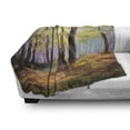 thumbnail image 3 of Country Soft Flannel Fleece Blanket, Image of Spring Landscape in Forest with Falling Leaf and Various Trees Mod Print, Cozy Plush for Indoor and Outdoor Use, 50" x 60", Brown Green, by Ambesonne, 3 of 6