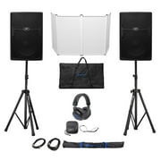 2) Peavey PVXP15DSP 15" Active DJ Speakers w/DSP+Stands+Cables+Headphones+Facade