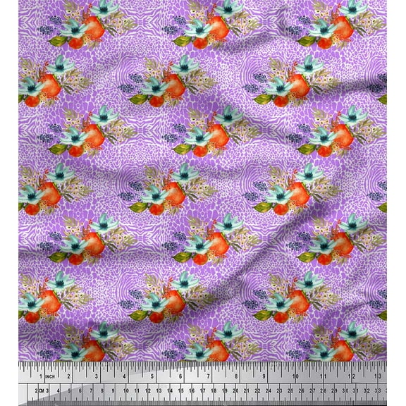 Soimoi Purple Cotton Duck Fabric Tomato,Leaves & Flower Floral Fabric Prints By Yard 42 Inch Wide