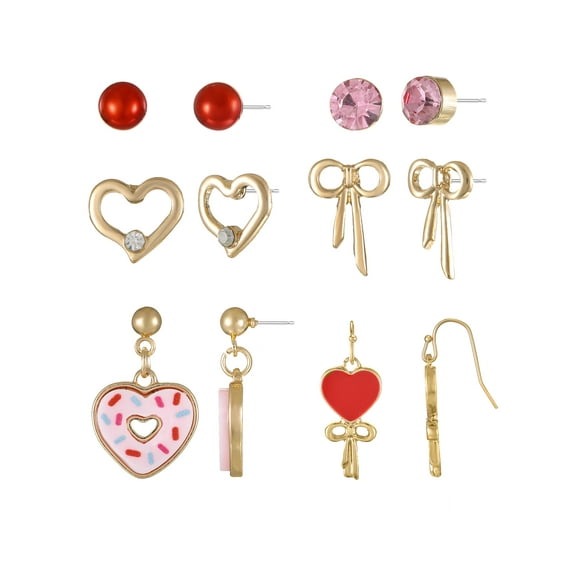 Way to Celebrate Valentine's Day Heart Motif Earrings, 6 Pairs