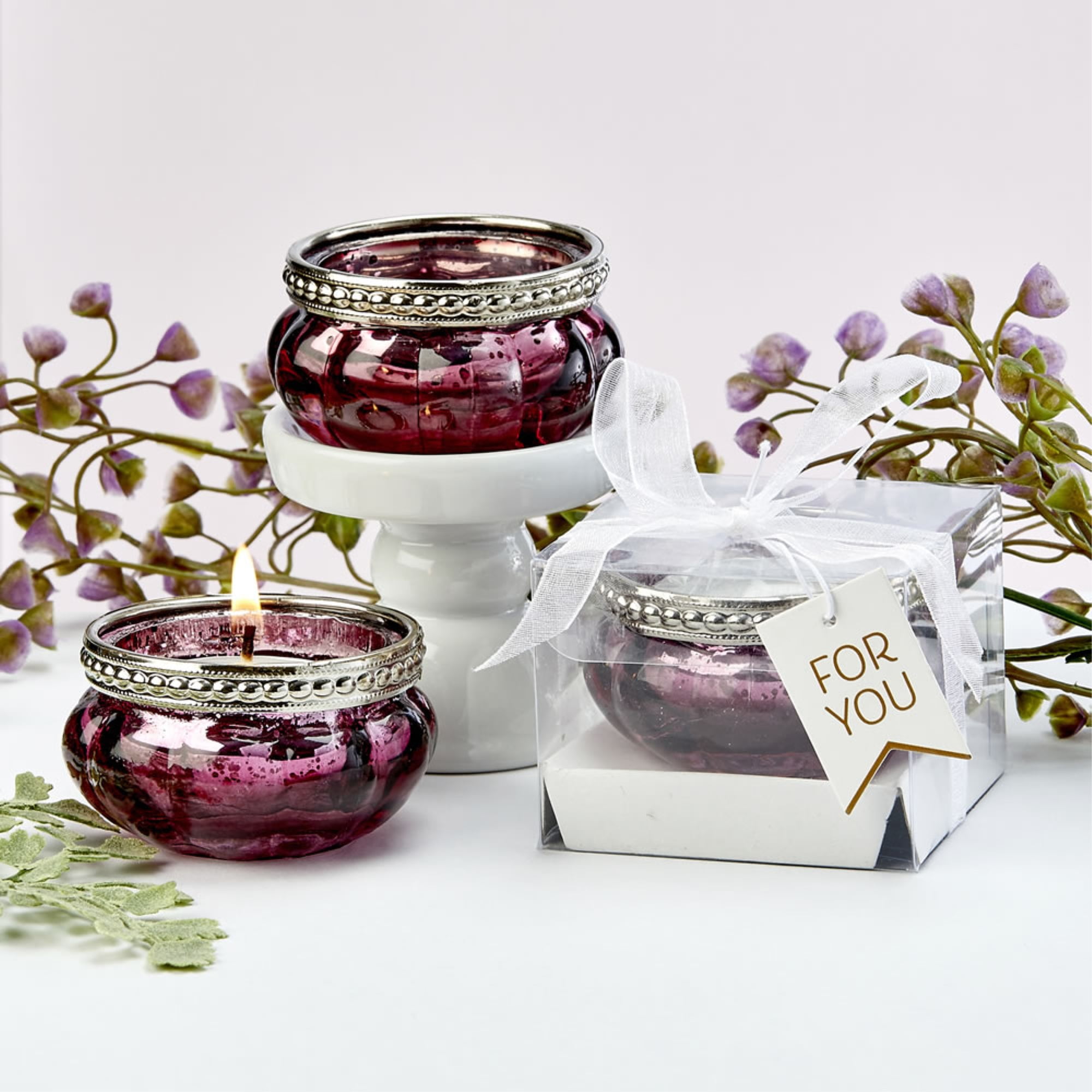 Burgundy rose vintage mercury glass tealight candle holder Walmart