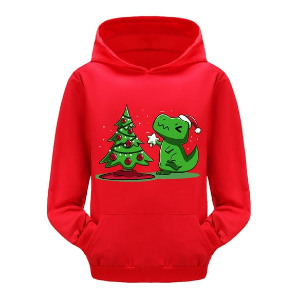 AJIWYH Girls Hoodie Child Toddler Boys Girls Christmas Cartoon Dinosaur Prints Long Sleeve Warm Hoodie Pullover Tops Kids Sweat Girls Sweater Red,9-10 Years