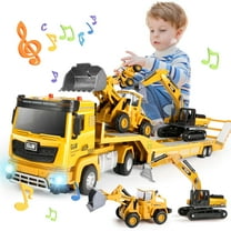 UQN Construction Vehicles Boys Toy Playsets, Construction Truck with Excavator Toy & Bulldozer Toy, Sounds and Lights, Kids Christmas&Birthday  Gifts for 3 4 5 6 Years Old Boys