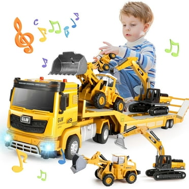 UQN Construction Vehicles Boys Toy Playsets, Construction Truck with Excavator Toy & Bulldozer Toy, Sounds and Lights, Kids Christmas&Birthday  Gifts for 3 4 5 6 Years Old Boys
