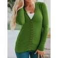 thumbnail image 4 of ziyahi Women Snap Button Blouse Front Open V-neck Cardigan Casual Solid Color Clothes Tops, Green, L, 4 of 6