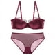 thumbnail image 3 of Conjunto de sujetador y ropa interior de encaje sexy para mujer, de algodón fino en los laterales, con media copa y parte superior de tubo fruncida, 3 of 4