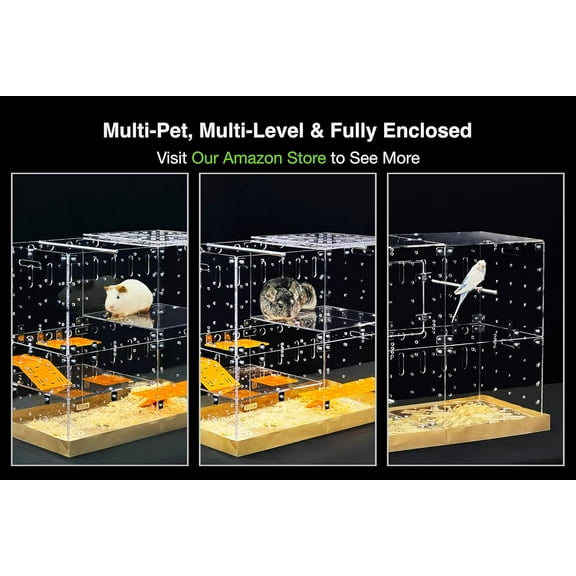 Multi-Level Enclosed Acrylic Cage for Birds & Small Animals - Expandable  Design