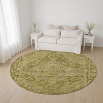 Addison Rugs Mayfield Premium Machine Washable Traditional Border Aloe Round Rug, 8' x 8'