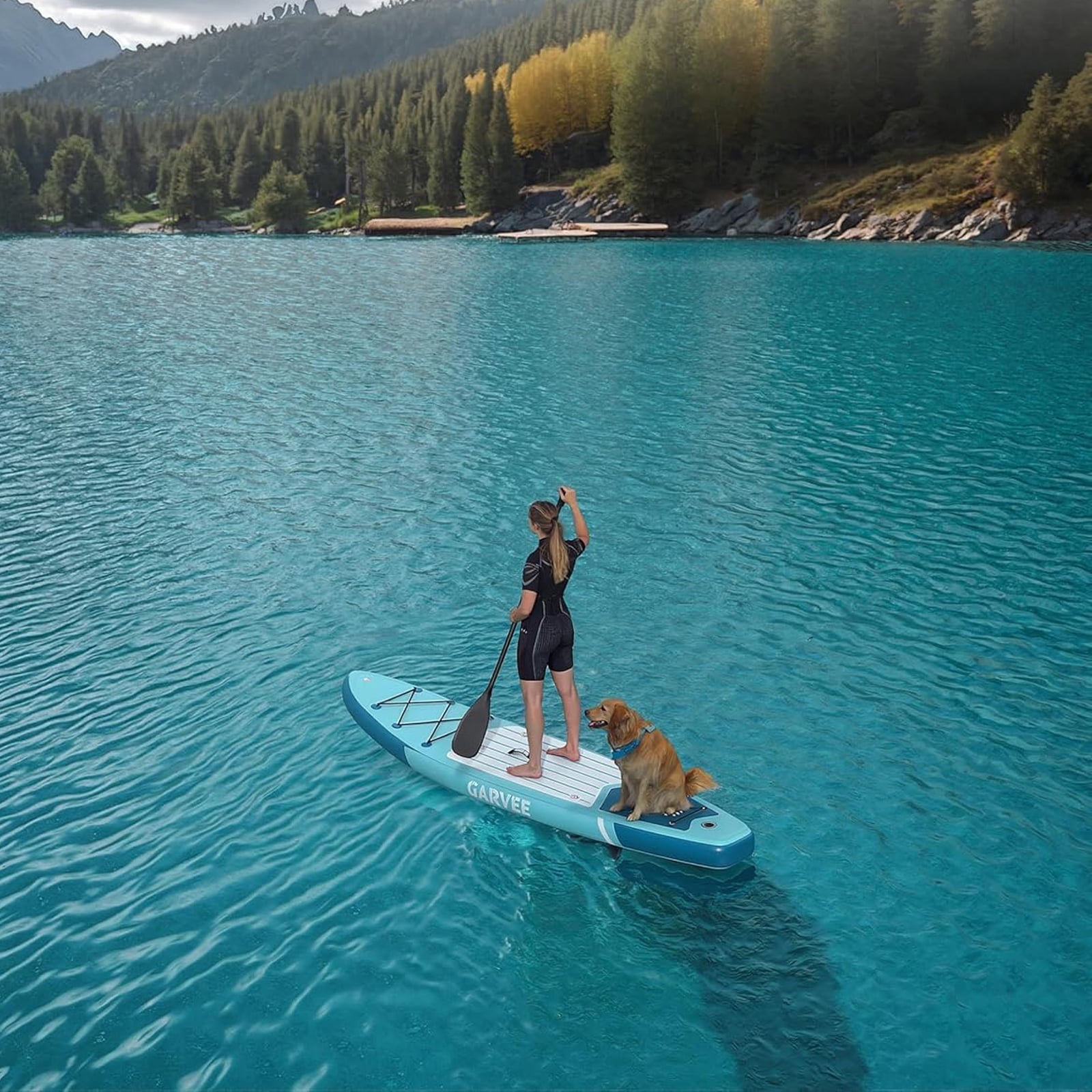 Inflatable SUP Board for Adults & Couples, 10.6' Manual Pump Stand Up Paddle Board with Camera Mount, Non-Slip Deck, Kayak Seat D-Rings, for Yoga Fishing Lake Ocean