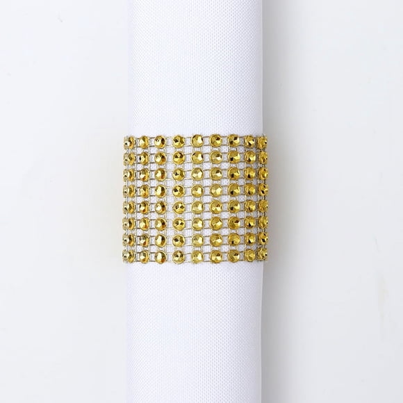Granjero Gordo Broche de servilleta de diamantes de imitación de malla de 8 filas, utilizado para servilleteros de decoración de fiestas y bodas, dorado, 12 piezas