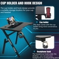 thumbnail image 6 of YRLLENSDAN Ergonomic Gaming Table with Cable Management and Hook, 35 Inch Small Gaming Computer Table Desk for Small Spaces, PC Gamer Desk with R-Shaped Steel Leg, Small Work Table, Black and Blue, 6 of 7