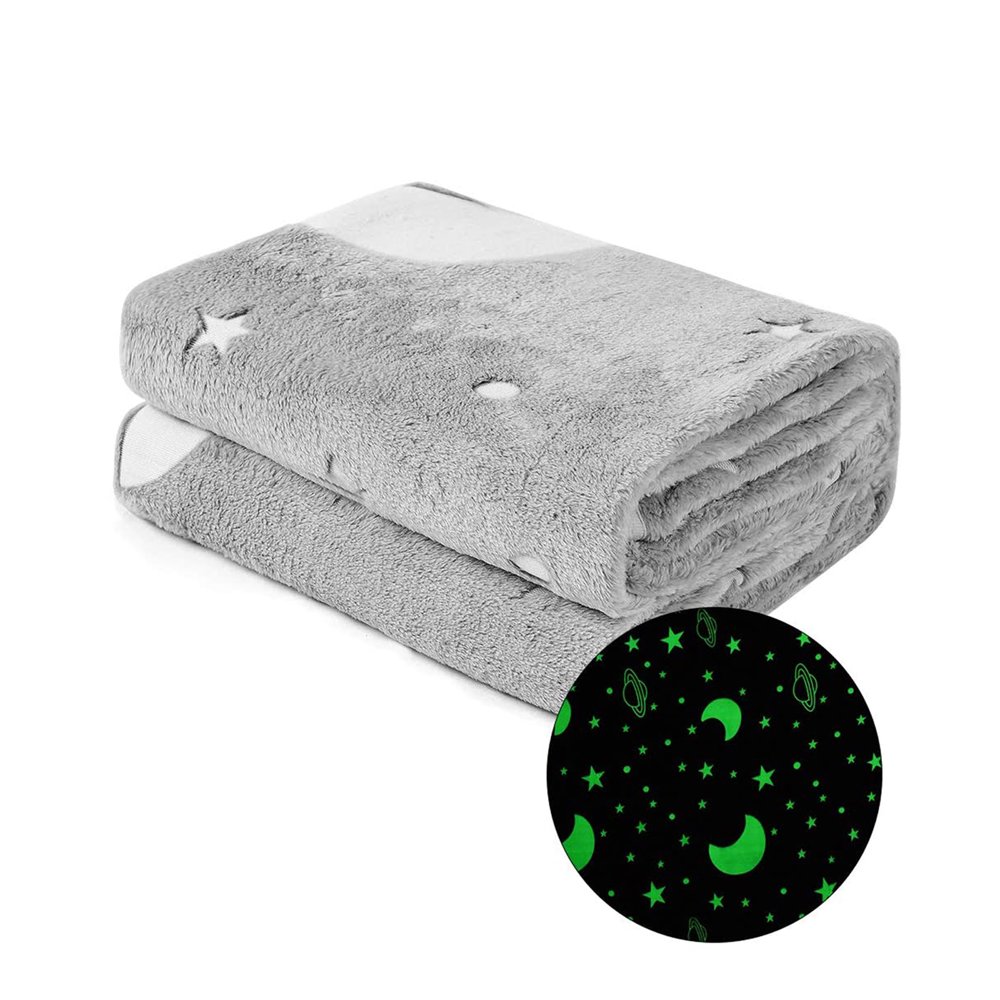 Soft Fleece Blanket with Star Moon Pattern Glow in the Dark Throw Blanket for Kids Fits All