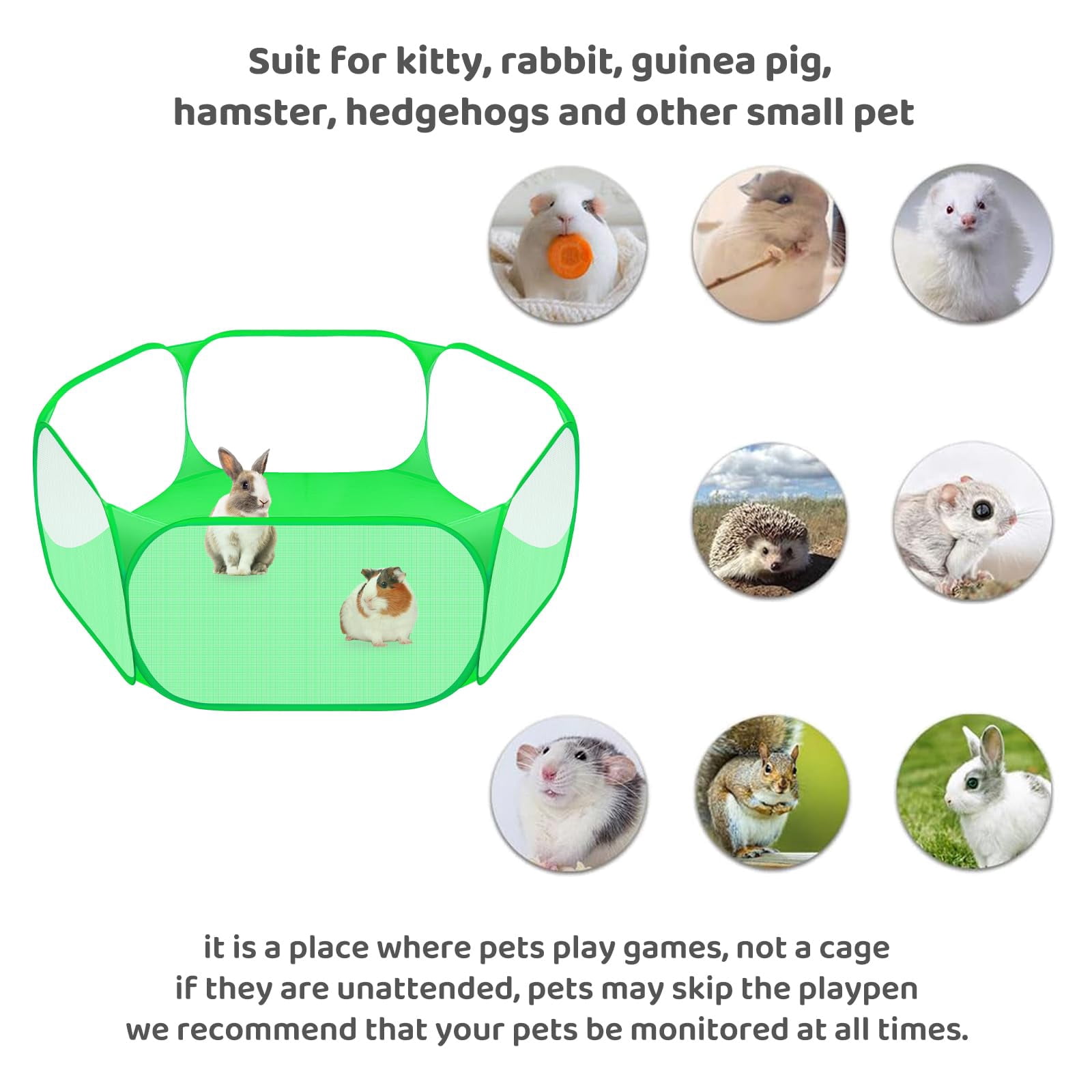 Small Animal Playpen, Pop-Up Portable Play Yard for Guinea Pigs, Rabbits, Hamsters, Hedgehogs, Foldable Exercise Fence with Breathable Mesh for Indoor Outdoor Use