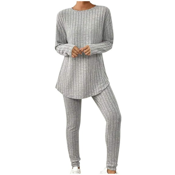 YUGYXL Women's 3 Piece Lounge Sweatsuit Ribbed Knit Long Sleeve Cardigan Sleeveless Crop Tank Top Legging Pants Loungewear Sets Z Gray M