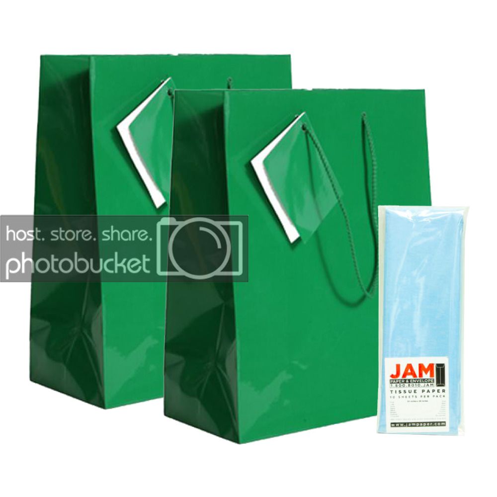 JAM Gift Bag Assortment, 2 Green Bags & Baby Blue Tissue Paper, 3/Pack