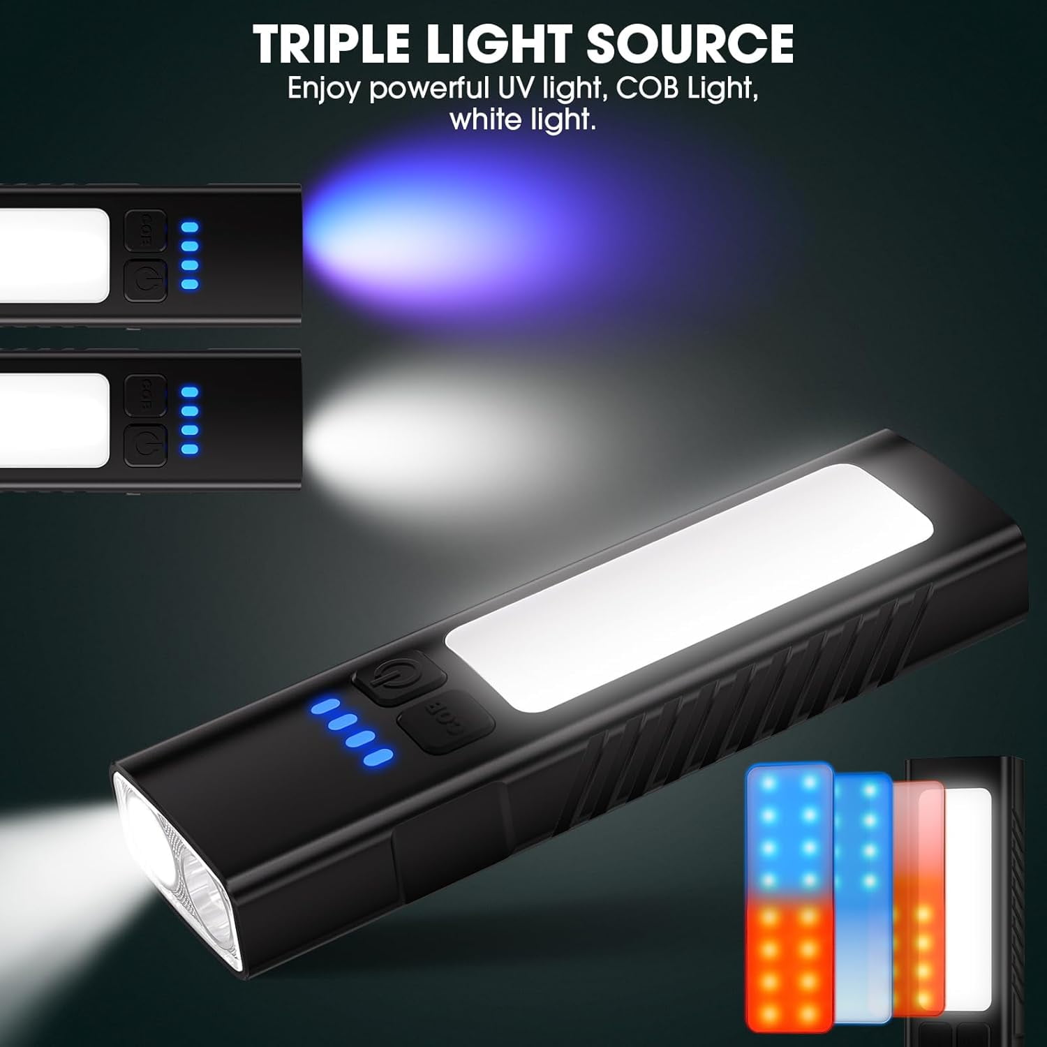 2pack Rechargeable EDC Flat Flashlight with COB Lights, UV, Red, Super Bright LED Combo 3in1 Portable Pocket lights, Pocket Mini Magnetic EDC Flashlight with Clip for Working, Repairing, Emergencies