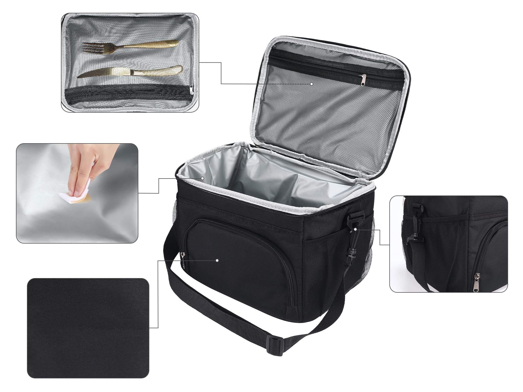 Unique Bargains Lunch Bag Insulated Lunch Bag Leakproof Lunch Box Black