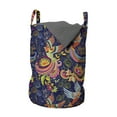 thumbnail image 1 of East Laundry Bag, Cartoon Style Abstract Birds with Floral Arrangement Traditional Polka Dots Foliage, Basket with Handles Drawstring Closure for Laundromats, 13" x 19", Multicolor, by Ambesonne, 1 of 4