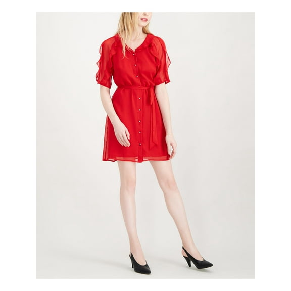 Maison Jules Womens Ruffle Trimmed Shirt Dress