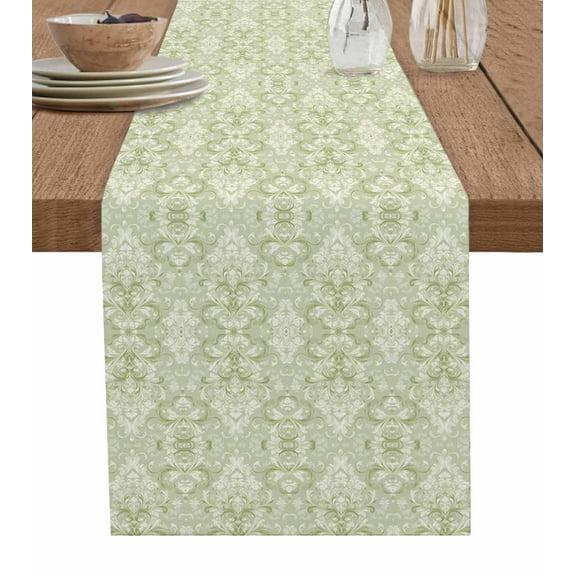 Hokiten Table Runners 70 Inches Long Dress Scarves, Retro Floral Farmhouse Coffee/Dining/Kitchen Table Decor, Holiday Table Runner, Vintage Ethnic Tribe Abstract Art Sage Green 13x70 Inch