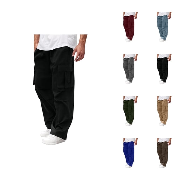 Baggy Cargo Pants for Men 2025 Solid Color Drawstring Elastic Waist Loose Fit Casual Pants with Pockets Trousers