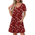 thumbnail image 2 of gljltg Summer Sun Dresses for Womens Beach Cover Ups Short Sleeve V Neck Casual Dresses Trendy Floral Print Midi Dress Loose Short A-Line Dresses Comfy Holiday Sundress, 2 of 8