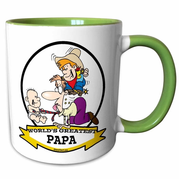 3drose, Funny Worlds Greatest Papa Men Cartoon, 11oz Two-tone Green Mug
