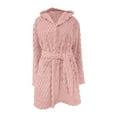 thumbnail image 5 of Women's Knee Length Plush Fleece Bathrobe, Soft Absorbent Hooded Robe with Pockets, Warm Thickened Loungewear for Home Spa, After Shower, Winter Comfort and Relaxation Wear Pink S, 5 of 5