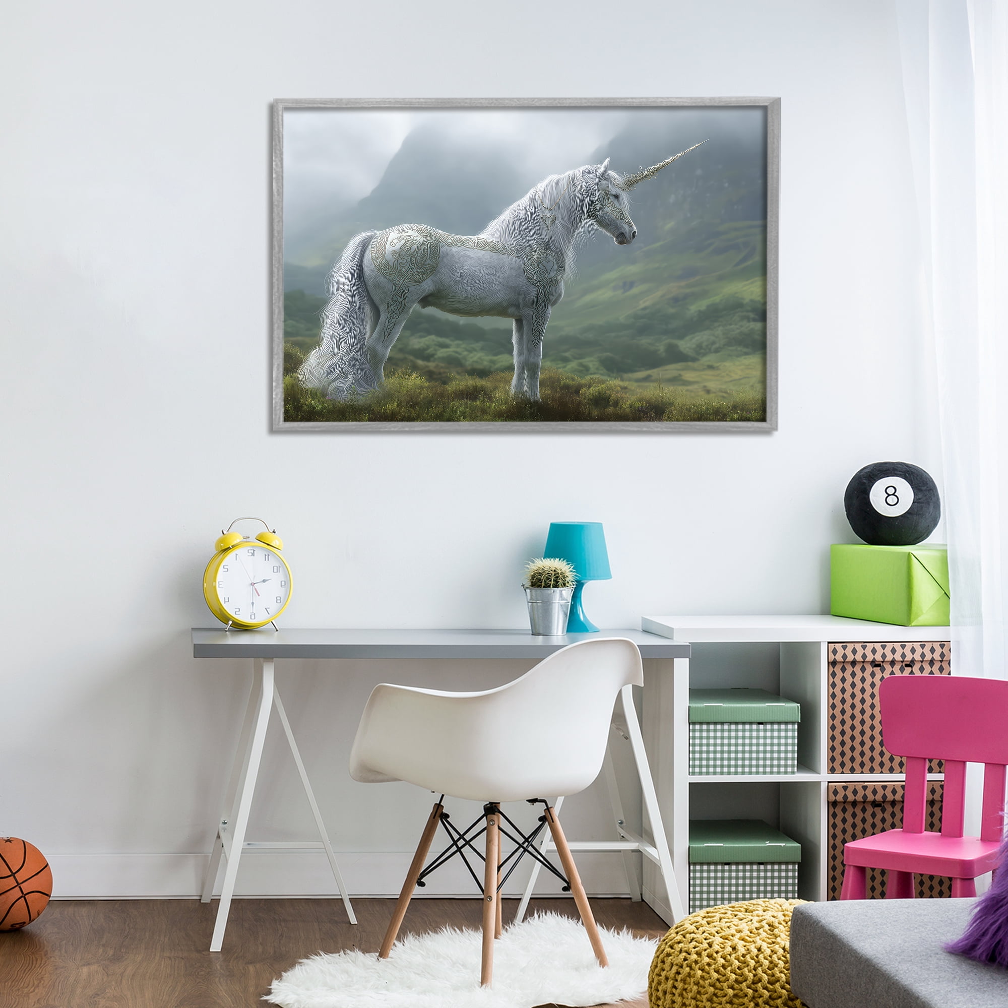 Stupell Industries Elegant Celtic Unicorn Gray Framed Giclee Art, design by The Wands Want