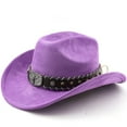 thumbnail image 2 of HNMKIU Western Denim Curved Top Hat Woolen Big Brimmed Autumn Winter Style British Jazz Cowboy Purple,One Size, 2 of 3