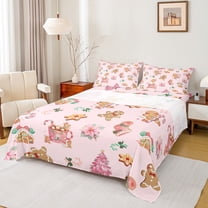 Feelyou Gingerbread Man Kids Full Size Sheets, Fairy Tale Xmas Tree Bed Sheets, Merry Christmas Sheet Sets, Lightweight Room Decor, 4pcs