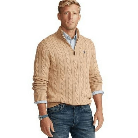 Polo Ralph Lauren Men's Camel Melange Cable Knit Cotton Sweater, 3XB