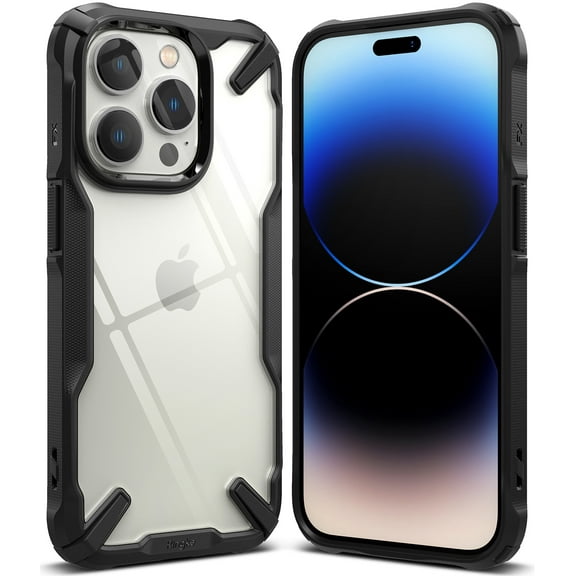 Ringke Fusion-X [Anti-Scratch Dual Coating] Compatible with iPhone 14 Pro Max Case 6.7 Inches, Augmented Bumper Clear Hard Back Heavy Duty Shockproof Advanced Protective Cover - Black