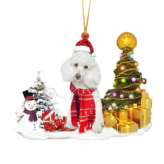 EZLIFE Adorno de árbol de Navidad de madera con forma de perro con gorro de Papá Noel y muñeco de nieve β> цк R9S0