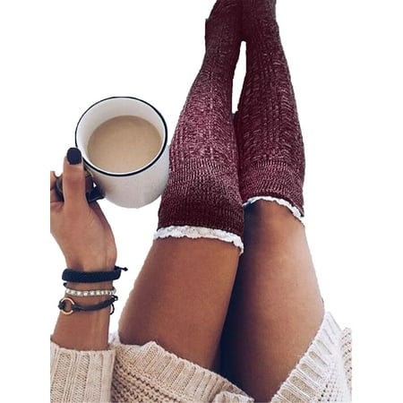 

JBEELATE Women Girls Winter Cable Knit Over the Knee Socks Long Boot Socks