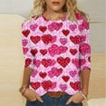 thumbnail image 2 of Womens Tops Plus Size Heart 3/4 Sleeve T Shirts for Valentines Cute Crewneck Basic Tee Trendy Tunic, 2 of 5