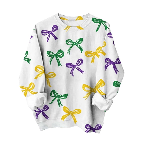Craaazy Women's Funny Colorful Prints Carnival Party Crew Neck Loose Long Sleeve Mardi Gras Comfy Sweatshirts Gifts